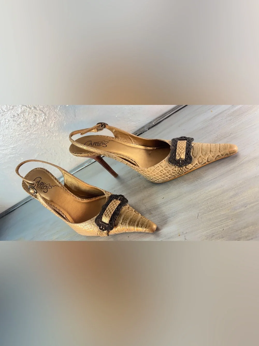 Carlos Santana "Prospect" Metallic Alligator-Textured Slingback Heel Size 7.5 - Picture 9 of 13
